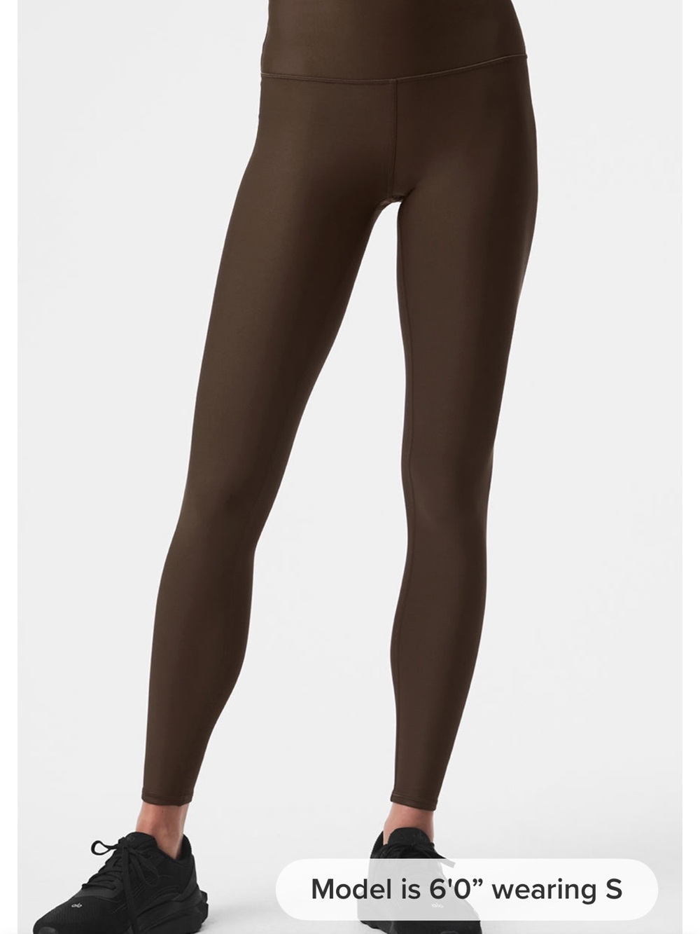 ALO Airlift Yoga Brown Leggings with Taupe Sports Bra and White Headband - Picture 6 of 7